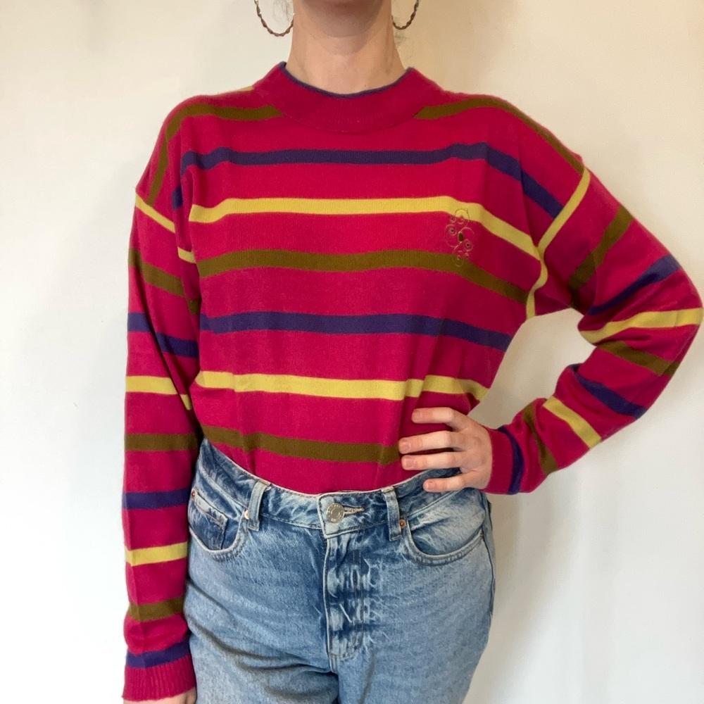 Vintage Mixage dark pink Striped Long Sleeve Top in size medium